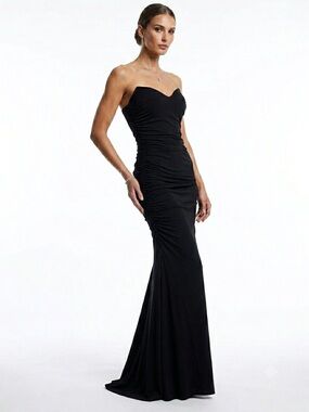 David Dixon Strapless Evening Gown 10 Dress Ruched Side Bust Support Long Black